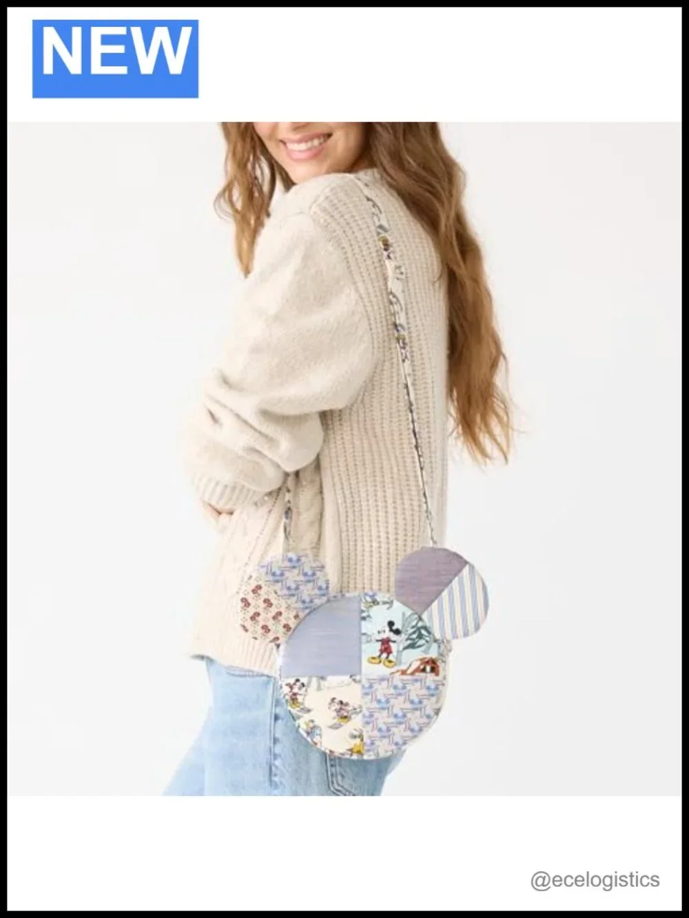 Quilted Cotton Disney Mickey Mouse Crossbody Bag with Zip Closure